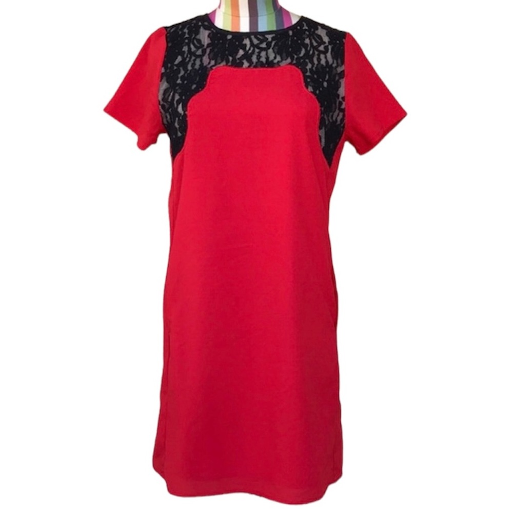 NWT Red Mini Dress with Black Lace | Size M | Valentine’s day outfit